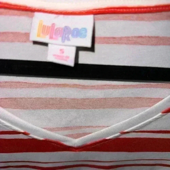 Lularoe small white with red stripes Christy V-neck T. NWT. Great with denim! - Picture 3 of 6